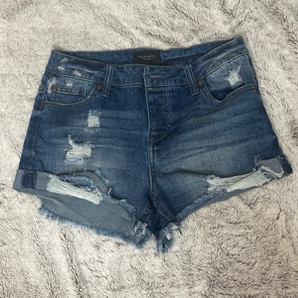 High waist distressed denim shorts